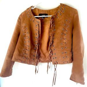 Faux Suede Fringe Moto Jacket size L